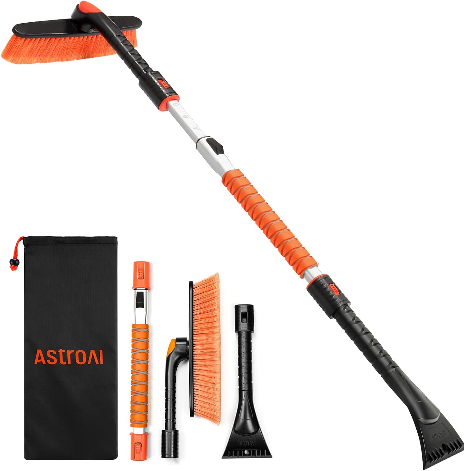 AstroAI Extendable Ice Scraper & Snow Brush – 47.2", Orange