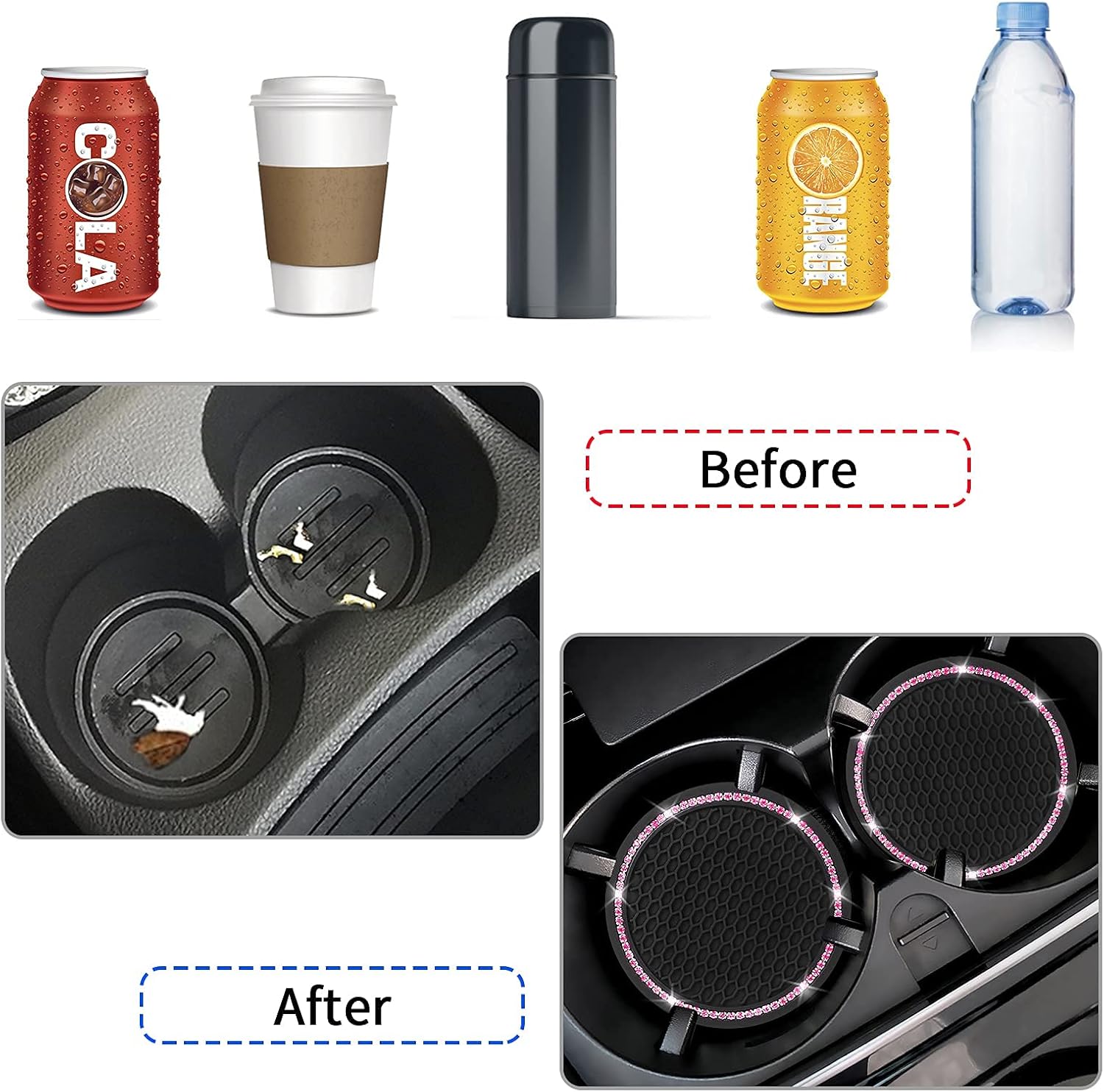 4 Pack Car Coasters, Universal Vehicle Bling Car Coaster