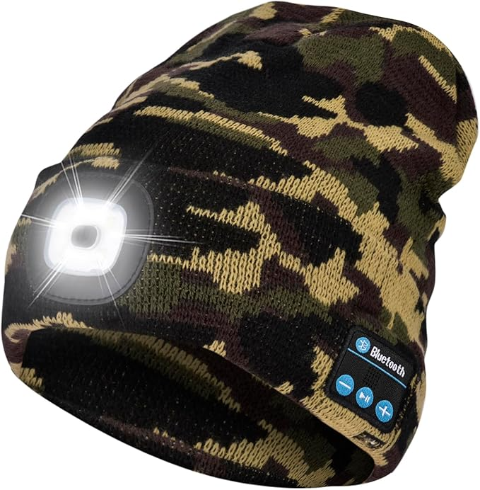 Etsfmoa Unisex Bluetooth Beanie Hat with Light Wireless Headphones