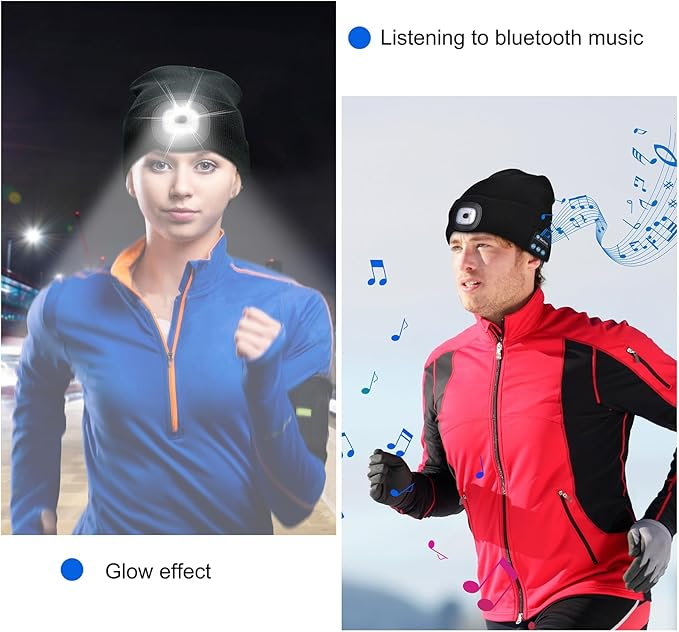 Etsfmoa Unisex Bluetooth Beanie Hat with Light Wireless Headphones