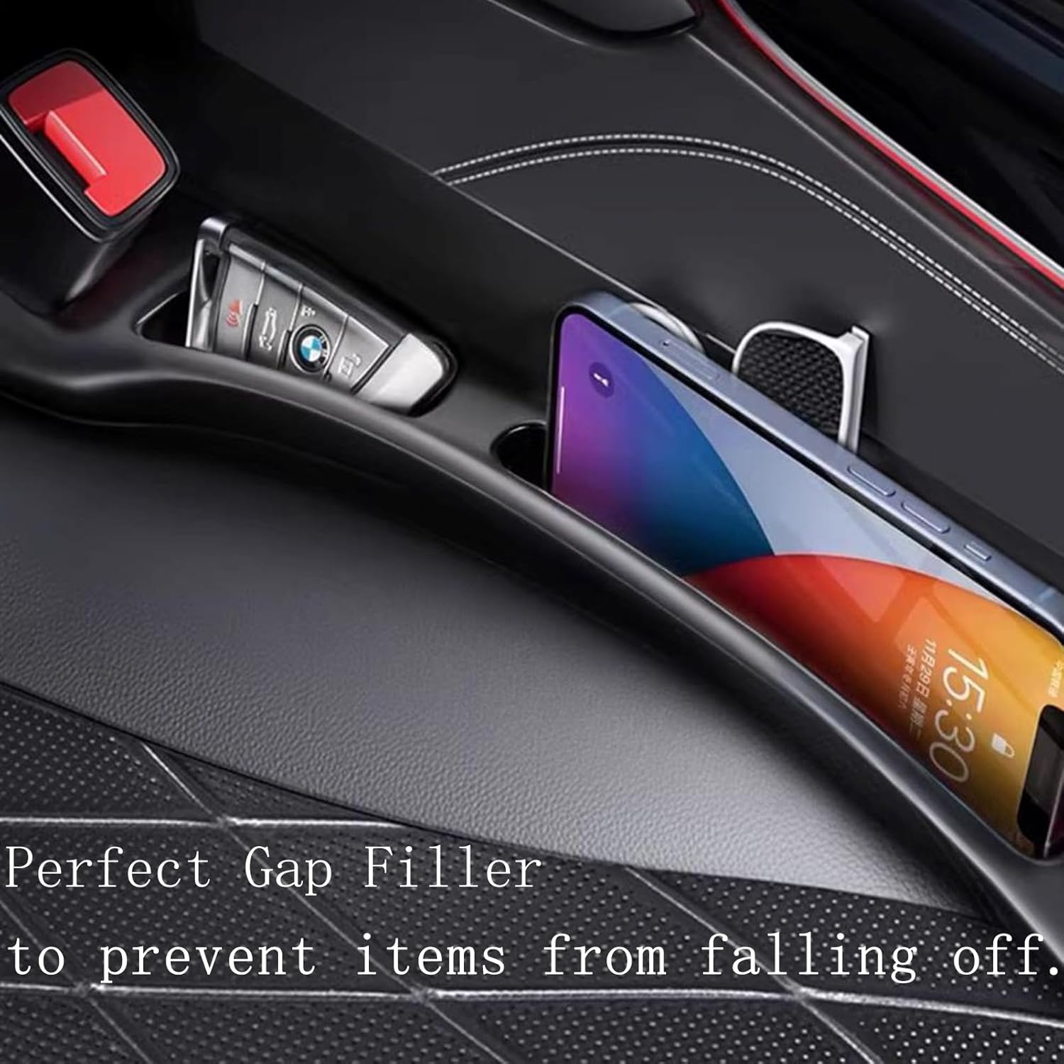Car Seat Gap Filler Organizer Universal for Car SUV Truck Accessories Seat Gap Plug Blocker with Storage Slot Fill The Gap Between Seat and Console Black 2Pcs