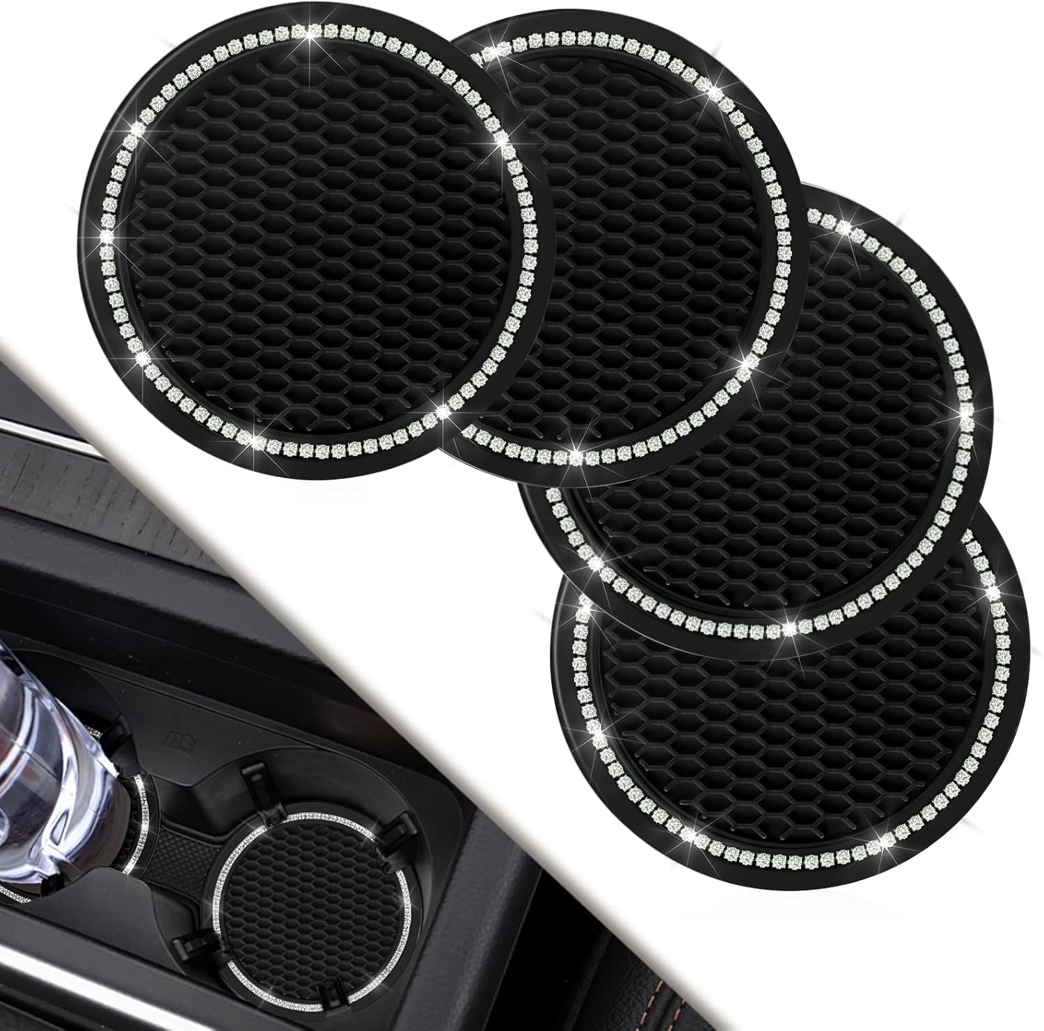 4 Pack Car Coasters, Universal Vehicle Bling Car Coaster