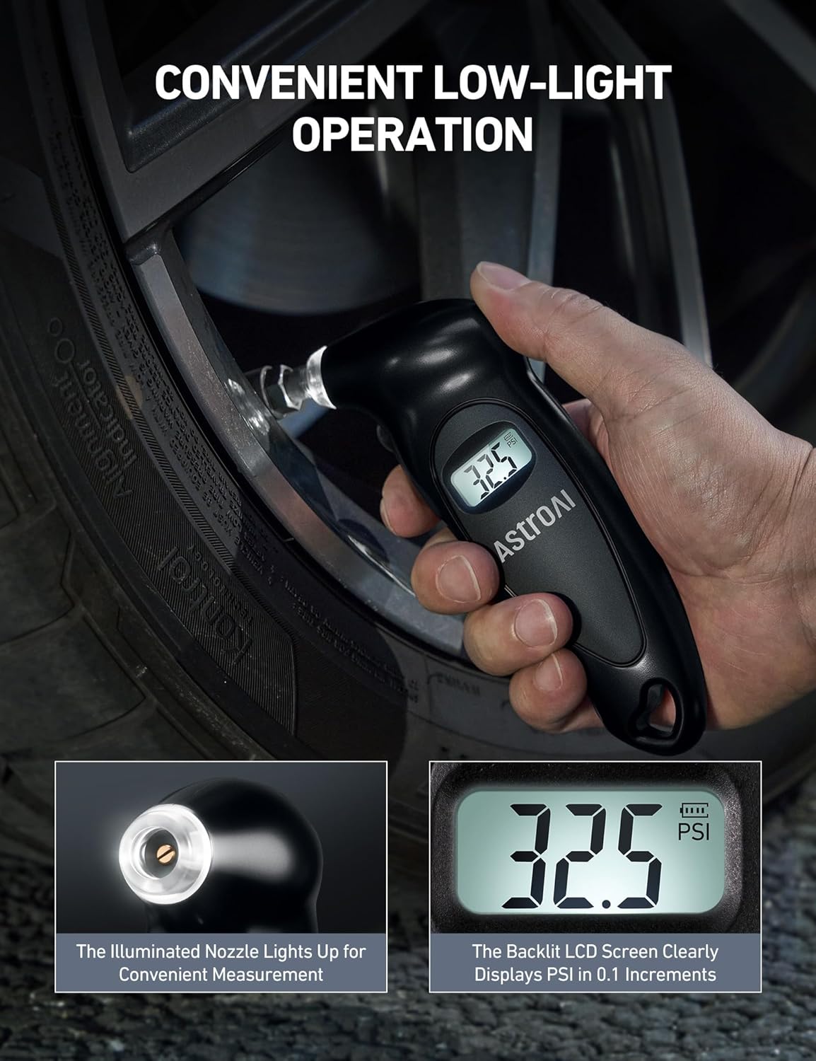 AstroAI Digital Tire Pressure Gauge with Replaceable AAA Batteries