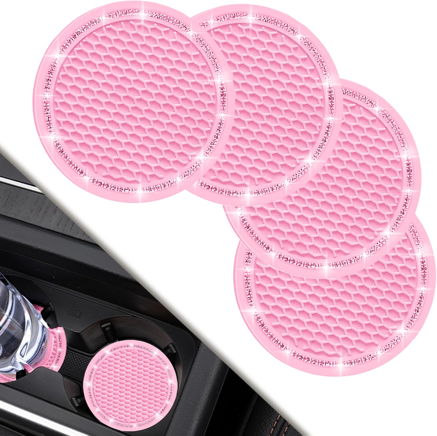 4 Pack Car Coasters, Universal Vehicle Bling Car Coaster
