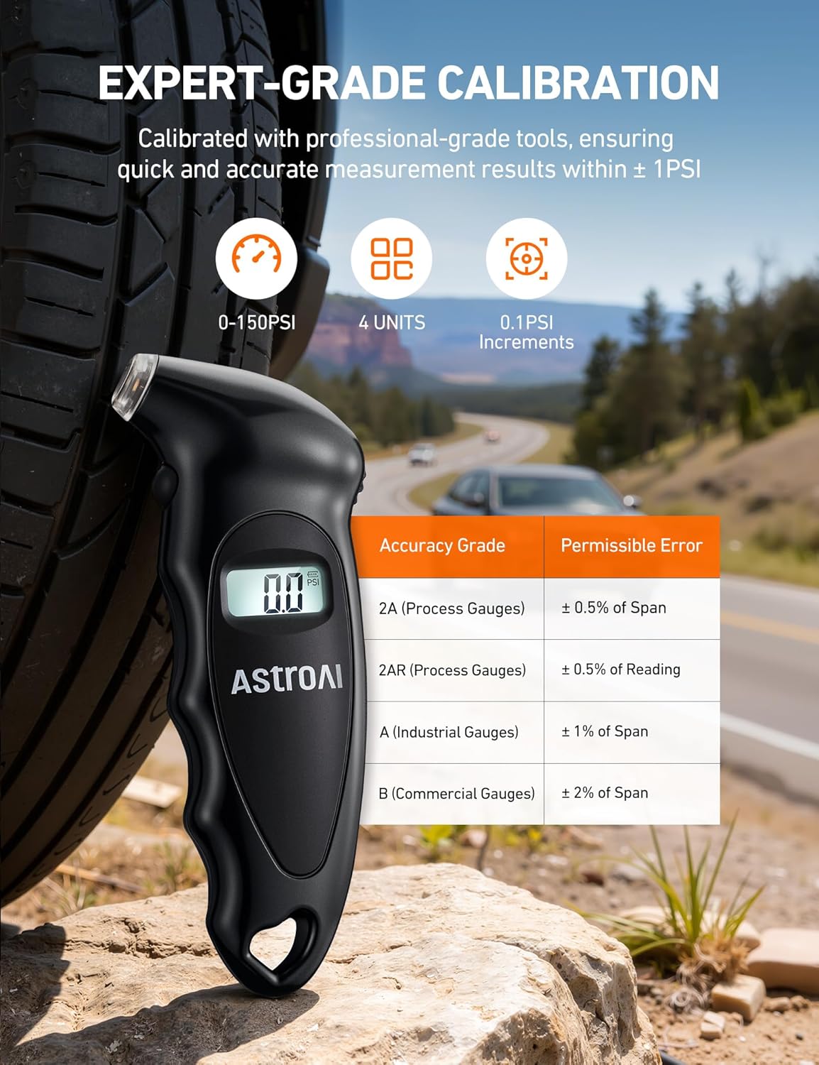 AstroAI Digital Tire Pressure Gauge with Replaceable AAA Batteries