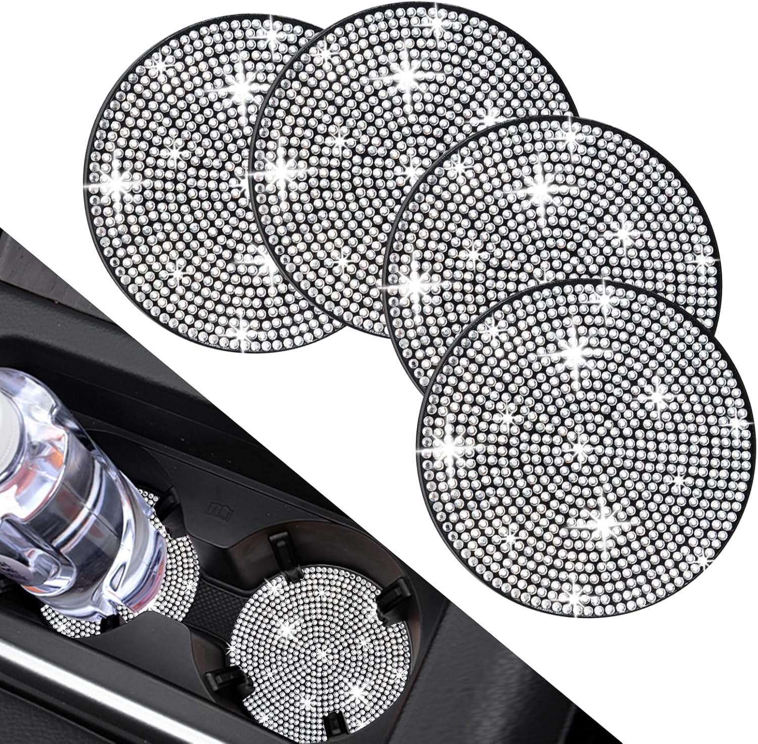 4 Pack Car Coasters, Universal Vehicle Bling Car Coaster