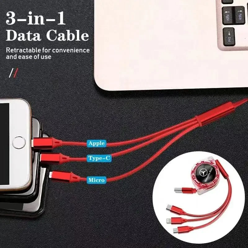 3 in 1 Car Interior Quick Charger USB Data Cable